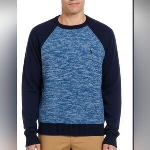 Men's Blue 2-tone Penguin Cotton Crew neck Sweater Size Medium